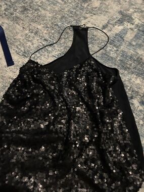 Tibi Black Sequin Halter Top